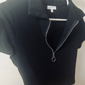 Black Zip-Up Crop Top